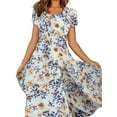 thumbnail image 2 of VSNOW Women Casual Floral Print Short Sleeve Swing Dress Party Beach Sundress, 2 of 4