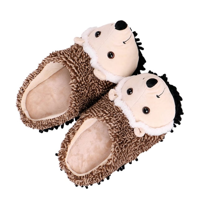 ADDHAT 1Par Pantuflas De Casa Plush Con Y De Erizo Cartoon Marrón