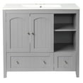 thumbnail image 3 of IVV 36" Bathroom Vanity with White Ceramic Sink Combo, Modern Storage Cabinet with 2 Drawers, 2 Doors, Open Storage & Adjustable Shelf, Freestanding Bathroom Vanities Set, Gray, 3 of 10