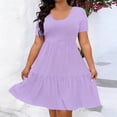 thumbnail image 2 of Fartey Summer Dresses for Women Plus Size Round Neck Short Sleeve Midi Dress Loose Flowy Ruffle Tiered Dresses Casual Swing Dress Hot Pink XL, 2 of 6