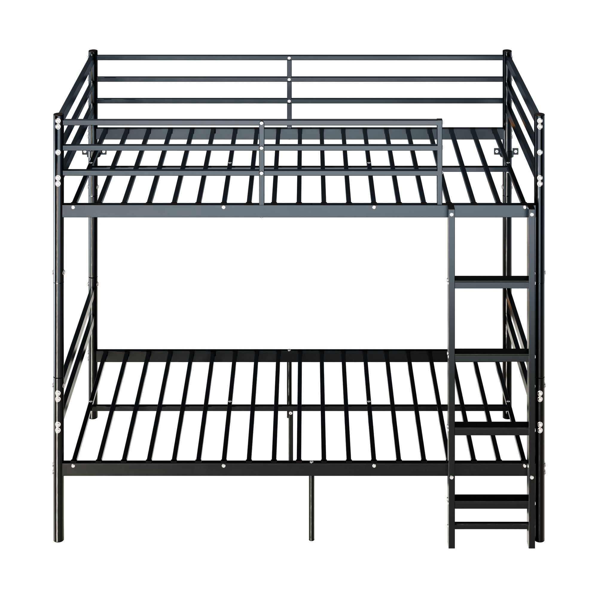 Mintazer Convertible Twin Over Twin Metal Bunk Bed with Ladder and Guardrails, Split Into 2 Separate Twin Beds, Black