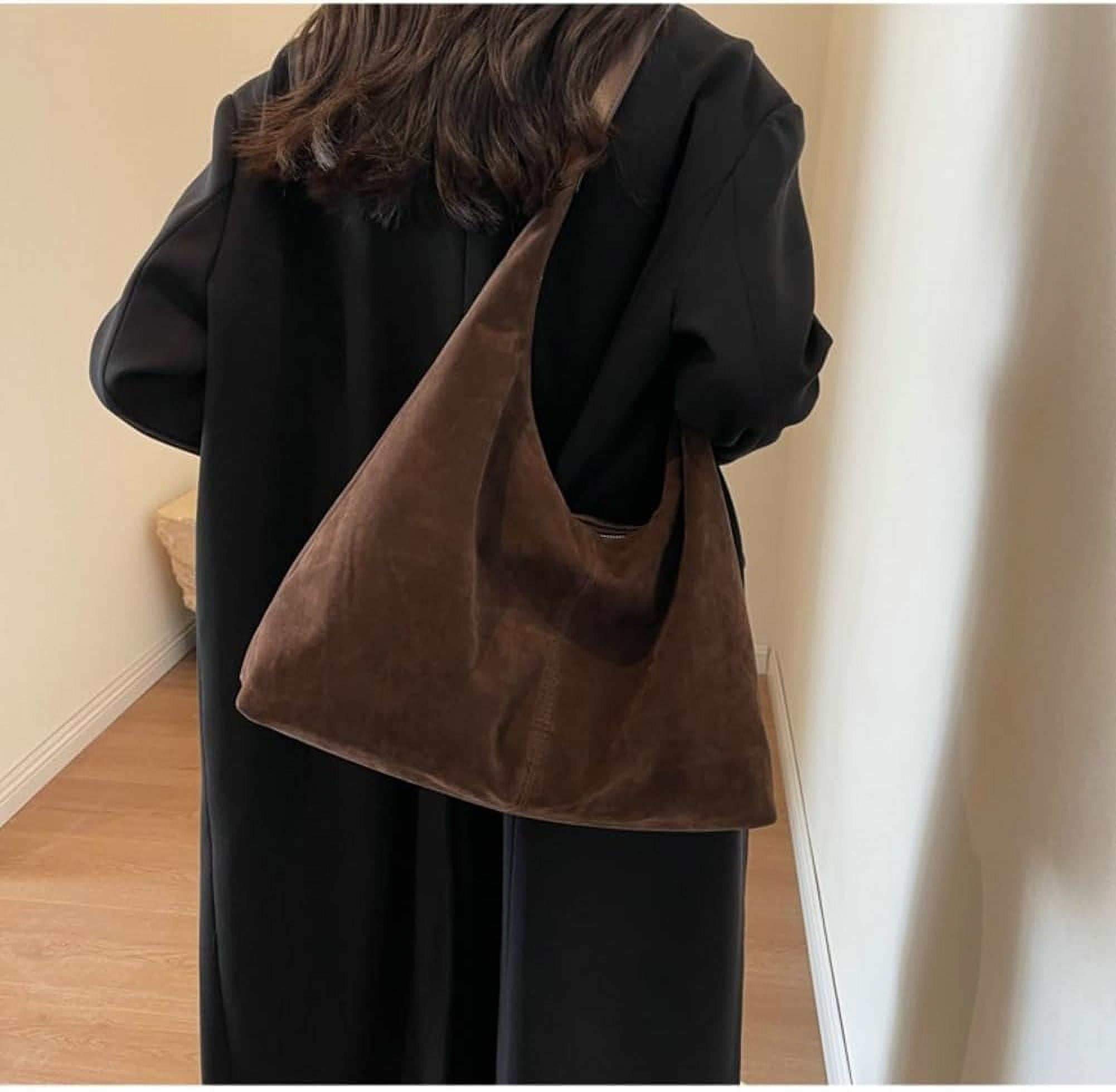 Lohol Trendy Suede Crescent Shoulder Bag Women Tote Bag Satchels Crossbody Purse Top-handle Travel College Work Tote Handbag-Burgundy