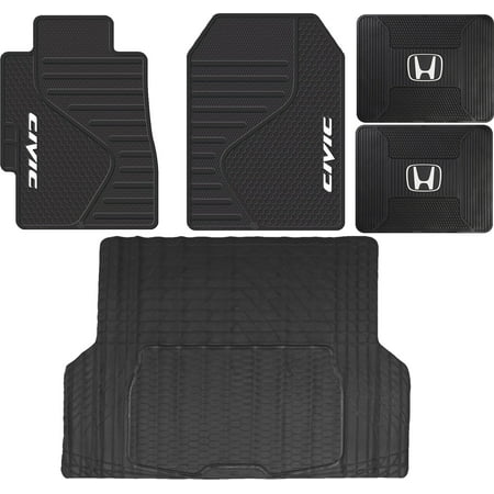 Honda Civic Hybrid Trunk - 5 Piece ALL Weather Heavy Duty Rubber Front Rear Floor Mats & Universal Black Trunk Cargo Mat For Honda Civic