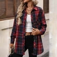 thumbnail image 2 of larppty Women's Classic Plaid Flannel Shirt Button Down Long Sleeve Tunic Lightweight Casual Blouse Top (Red, L), 2 of 7