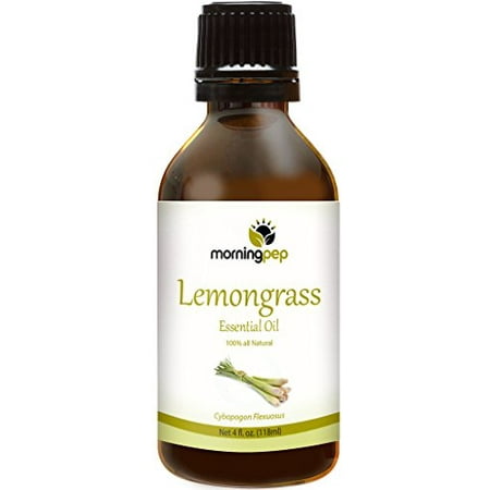 LEMONGRASS OIL 4 OZ by Morning Pep Large Bottle 100 % Pure And Natural Therapeutic Grade , Undiluted unfiltered and with no fillers,