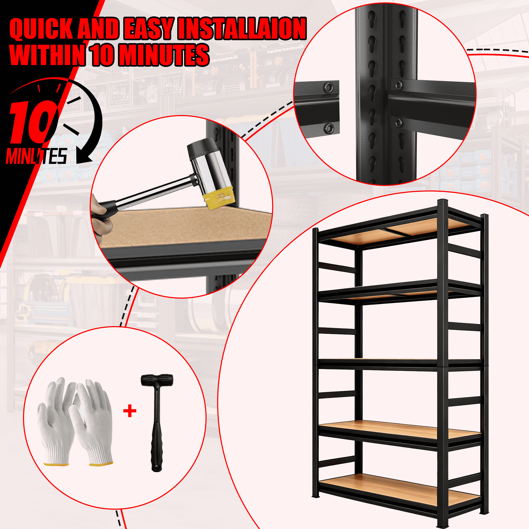 63‑inch Height Storage Shelving Unit with Five‑Tier Adjustable Shelves, Can Be Disassembled into Two Independent Units, for Home, Warehouse, School, Office, Supermarket and Other Scenarios