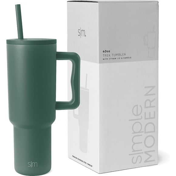 Simple Modern 40 oz Trek Tumbler with Handle and Straw | Insulated Stainless Steel Water Bottle Iced Coffee Cup Travel Mug | 40 oz | Forest