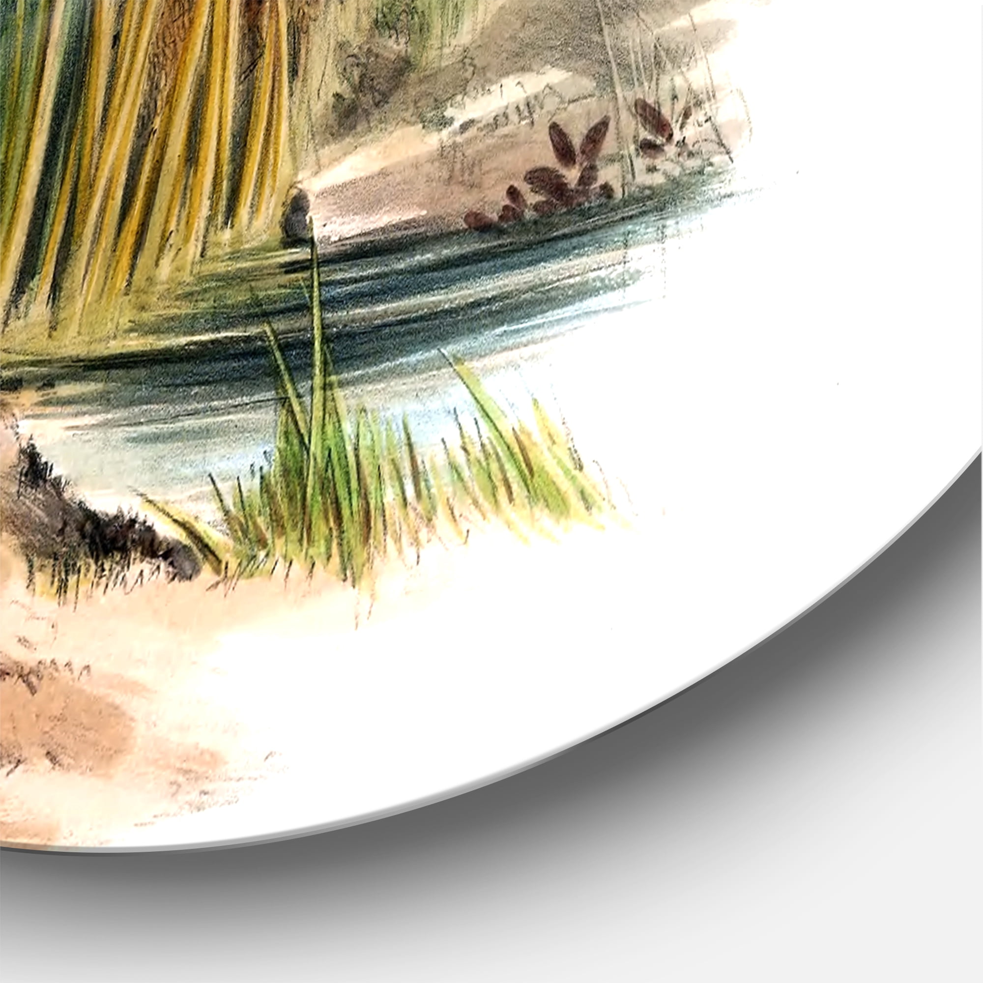 Designart 'Vintage Countryside Birds In Wild' Farmhouse Circle Metal Wall Art 29x29 - Disc of 29