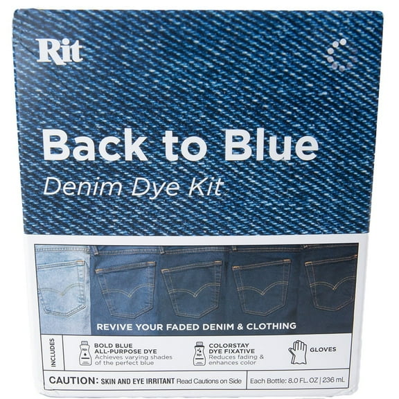 Rit Back to Blue Denim Dye Kit - Revive Your Faded Denim & Clothing - Complete Kit with Dye, ColorStay Fixative, and Gloves