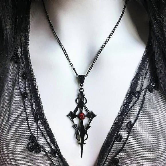 Black Pointed Cross Vampire Necklace Gothic Jewelry Statement Necklace Dagger Cross Pendant Gothic Gift Goth Necklace