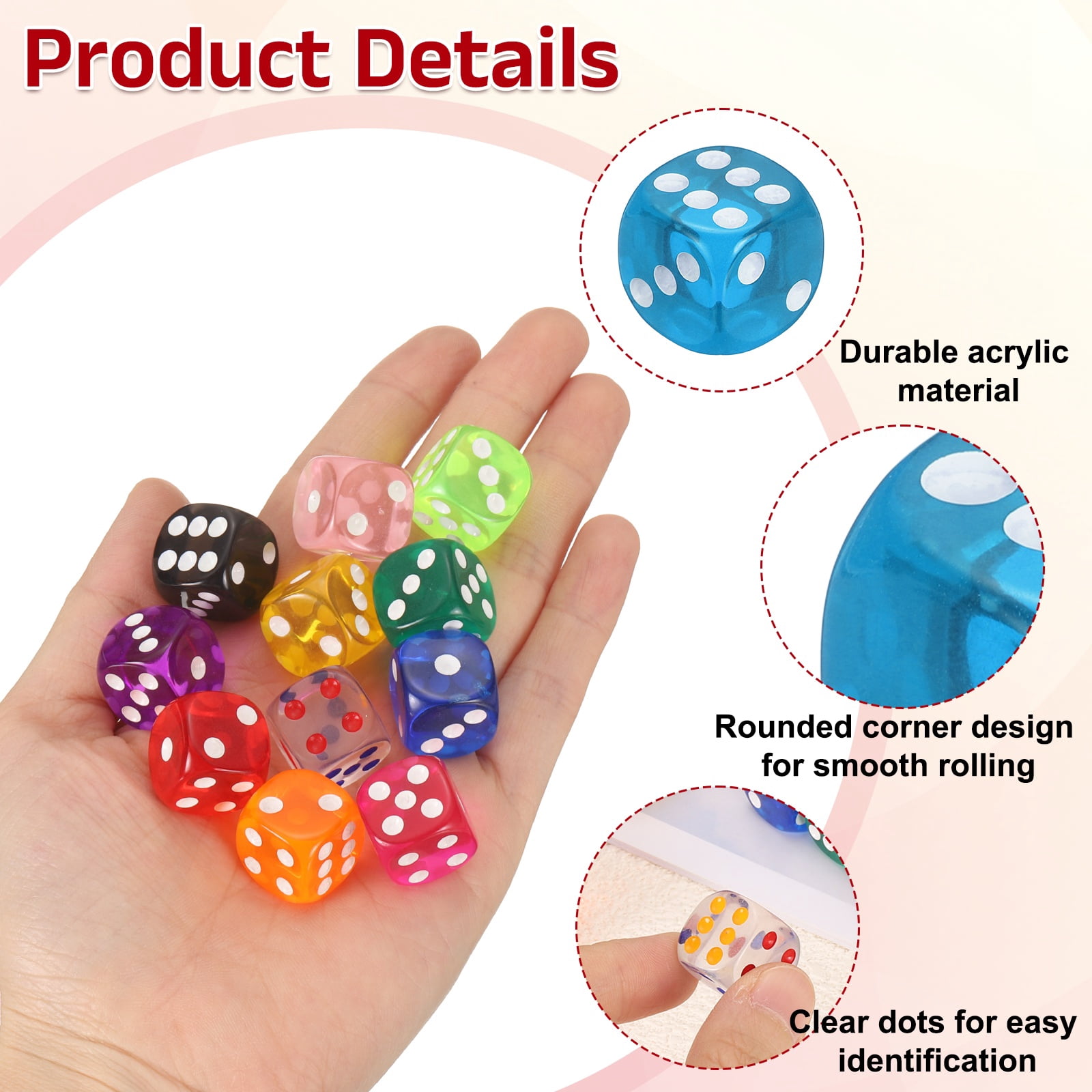 100Pcs Translucent Polyhedral Dice 16mm Square Dice W Rounded Edge, Sky Blue