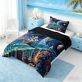thumbnail image 2 of Manfei Fantasy Sailing Ship Twin Comforter Sets for Kids Boys and Girls, Ocean Waterfall Planet Bedding Set, Black Reversible 2-Piece, 1 Comforter and 1 Pillowcase, 2 of 6