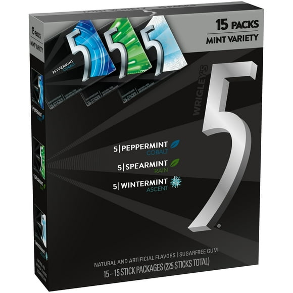 Wrigley's 5 Assortiment de Menthe Gomme Sans Sucre, 15 Pcs (15 Assortiments), 1,42 lb