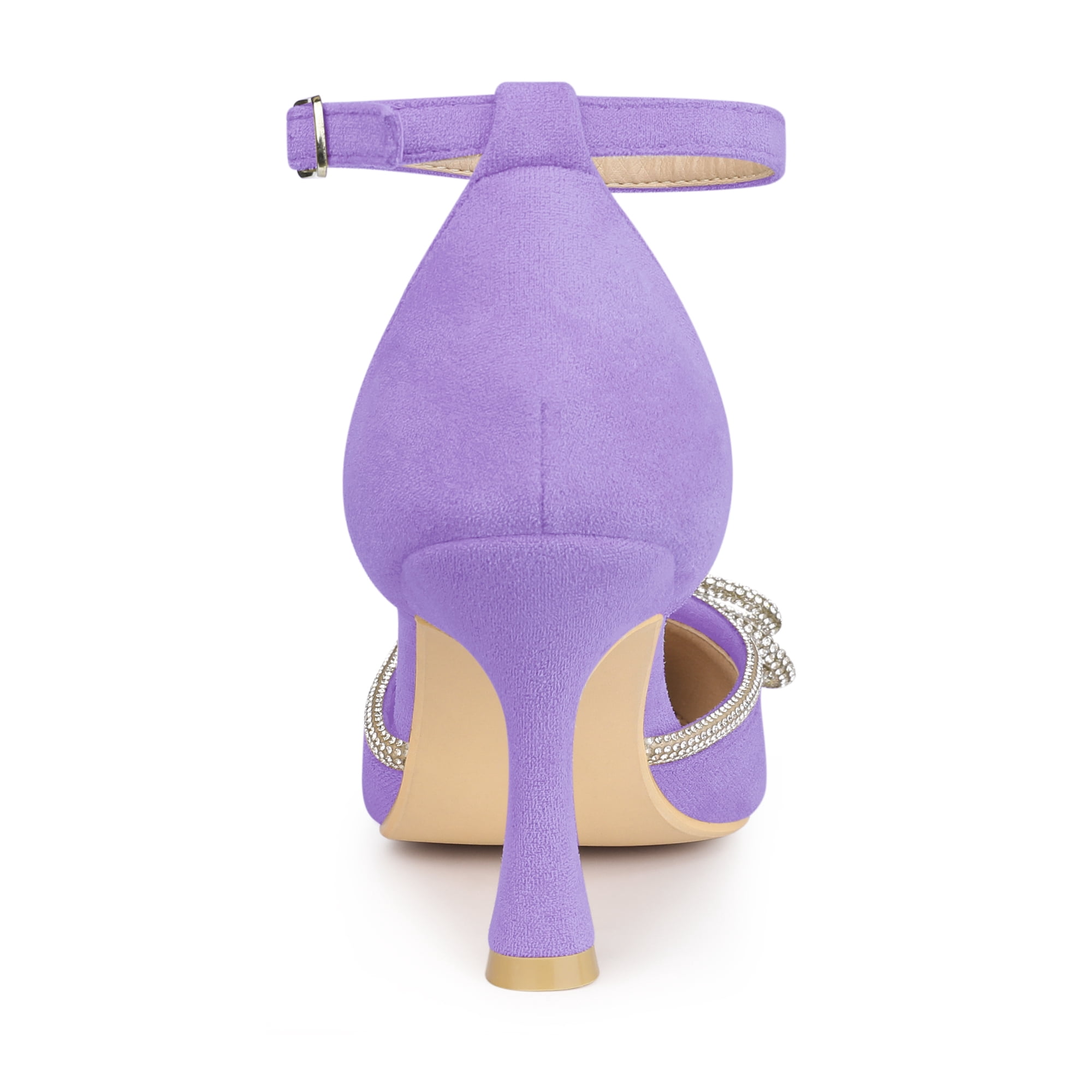 DARING DIVA Women's Rhinestones Bow Ankle Strap Stiletto Heel Sandals Purple 8.5