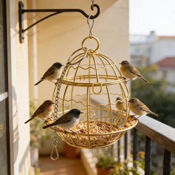 Outdoor Birdcage Bird Feeder, Rust Proof Metal Hanging Feeder for Garden, Decorative Cage with Secure Door for Courtyards