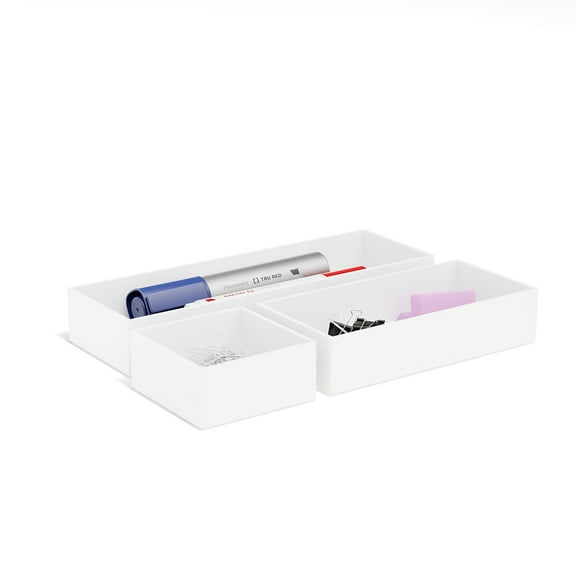 MyOfficeInnovations 3 Piece Plastic Drawer Organizer White TR55296 24380392