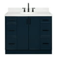 thumbnail image 2 of Ariel Kelly 42 Inch Single Oval Sink Bathroom Vanity With Carrara White Quartz Countertop 1.5 Inch Edge In Midnight Blue, 2 of 12