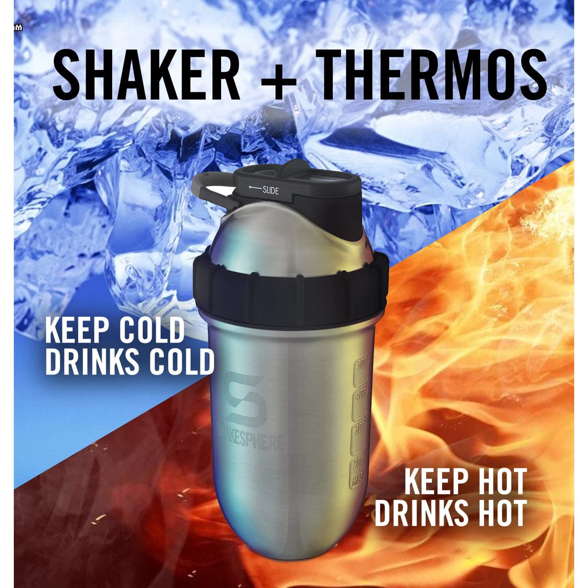 Shakesphere Tumbler Steel Protein Shaker Bottle Keeps Hot Drinks