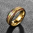thumbnail image 4 of Men’s 8mm Gold Electric Gold Tungsten Ring Purple Shell Paper Broken Opal Inlaid, 4 of 5