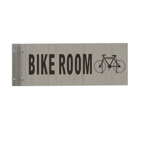 Bike Room -Two-Sided/Double Sided Projecting, Corridor and Hallway Sign (Aluminum, Silver, 4x12 Inch)-The Hallway Line(ref062022)