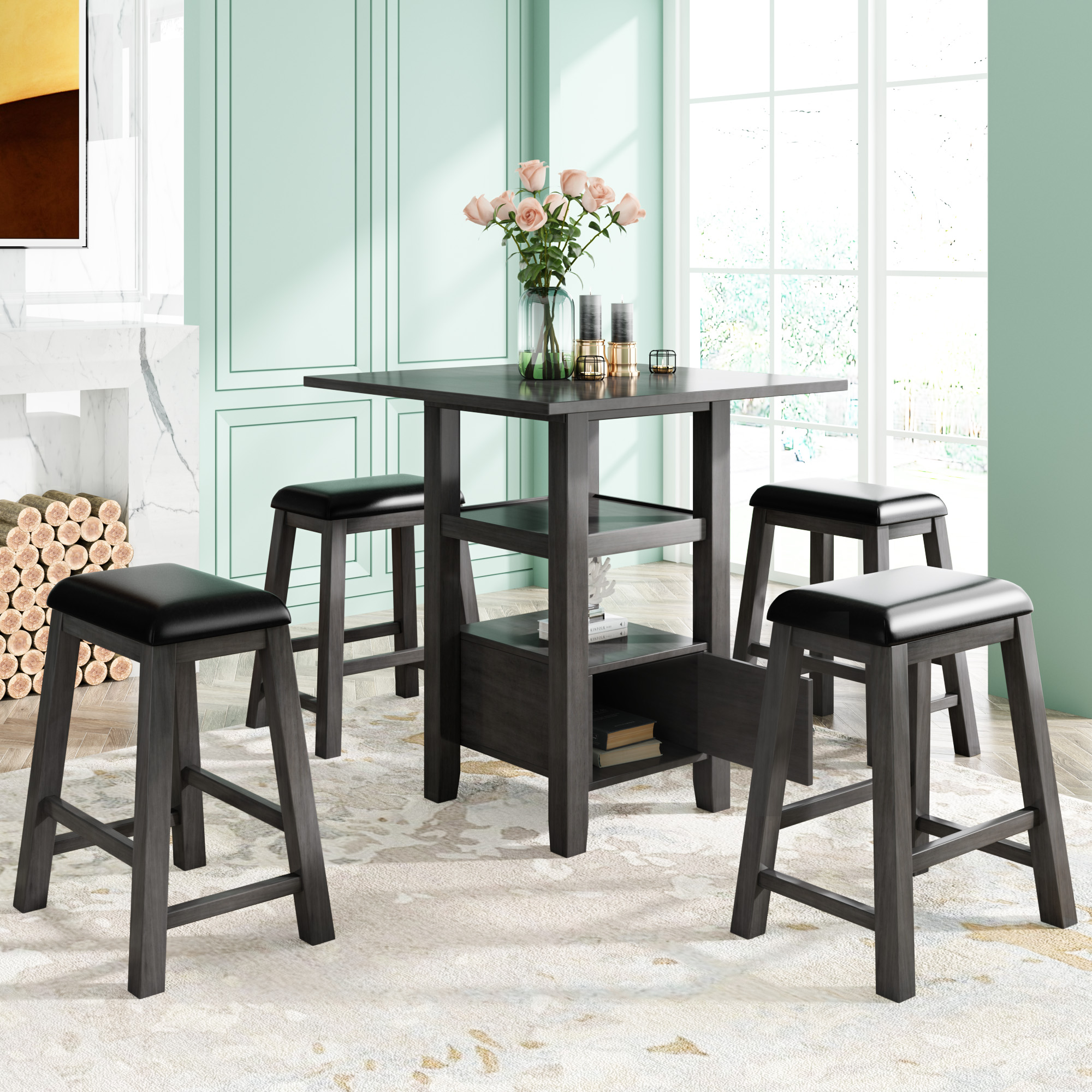 5 Pieces Counter Height Dining Table Set, Bar Table Chair Set for 4