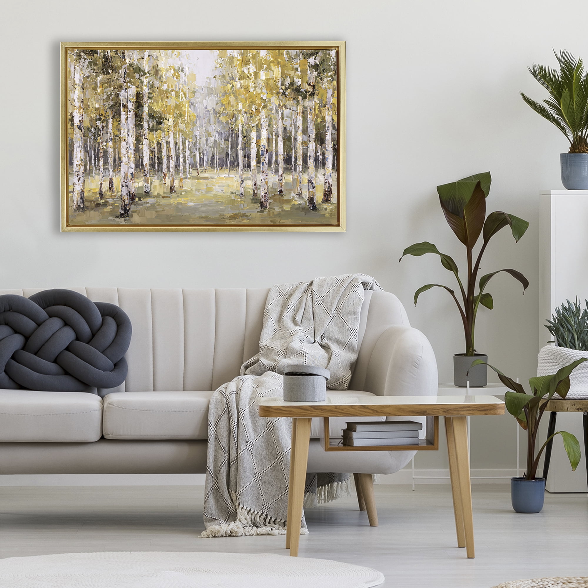 Stupell Industries Impressionist Birch Trees & Fall Leaves Gold Framed Floater Canvas Wall Art, design by Jacky Ngan