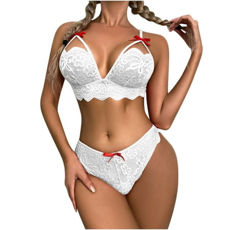 

Hfyihgf Sexy Lingerie for Women Floral Lace Babydoll Lingerie Set Two Piece Mesh Sheer Matching Bra and Panty Sets(White M)
