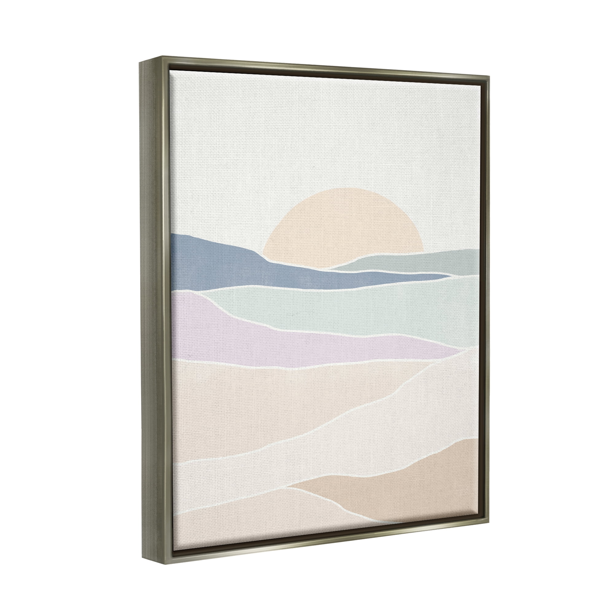 Stupell Industries Geometric Sunrise Shapes Boho Landscape Desert Hills Graphic Art Luster Gray Floating Framed Canvas Print Wall Art, Design by June Erica Vess