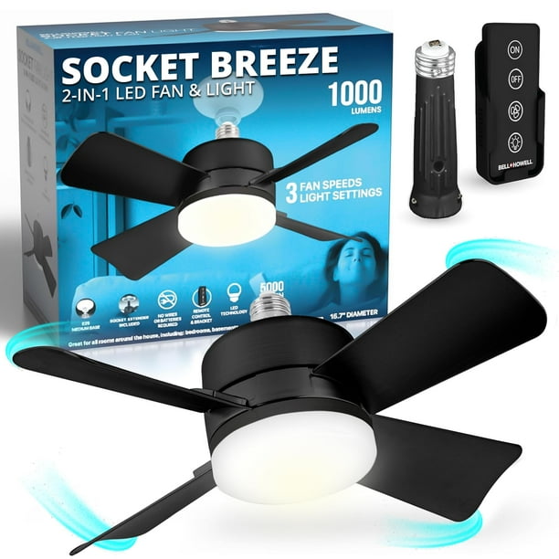 Bell+Howell - Ventilador de Techo Negro con Luces y Control Remoto, 3 Modos de Luz, 3 Ajustes de Velocidad, Fácil de Instalar, para Recámara y Cocina