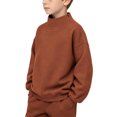 thumbnail image 6 of LUGOGNE Boys Girls Sweatshirt Mock Neck Pullover Sweatshirt Soft Fall Winter Casual Drop Shoulder Tops Kids Back to School Basic Outfits, 6 of 9