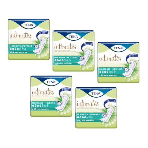 Tena Intimates Moderate Incontinence Pads, 20 Count - Pack of 5