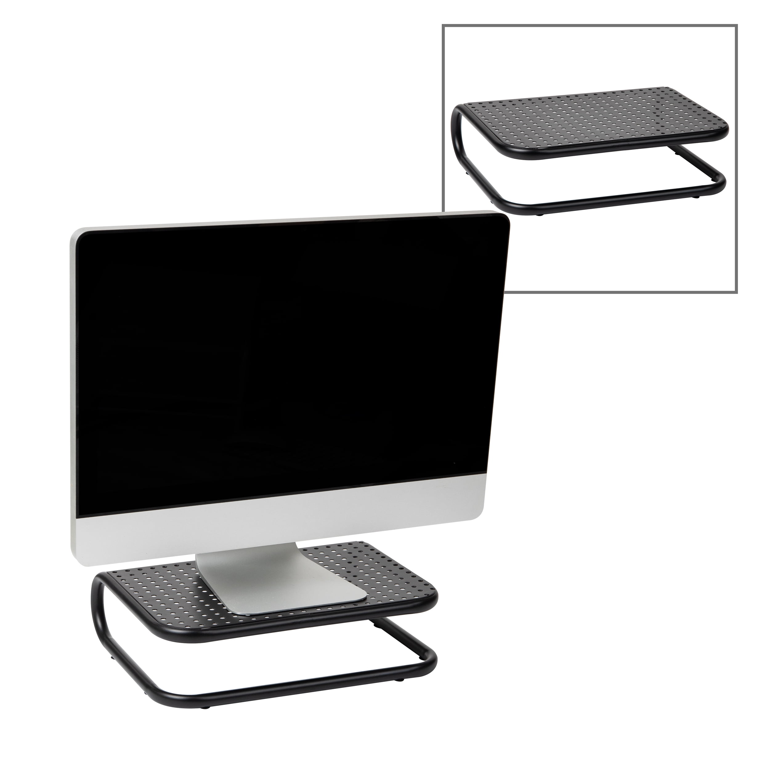 Mind Reader Metal Monitor Stand, Desk Riser Desktop Organizer 14.25"L x 11"W x 4.25"H, Set of 2, Black