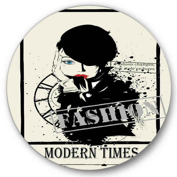 Designart 'Style Passion Life Fashion Woman VII' Vintage Circle Metal Wall Art 36x36 - Disc of 36