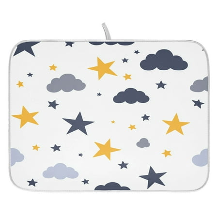 

Stars and Clouds Drawn Dish Drying Mat for Kitchen Quick Drying Absorbent Soft Durable 18 x 24
