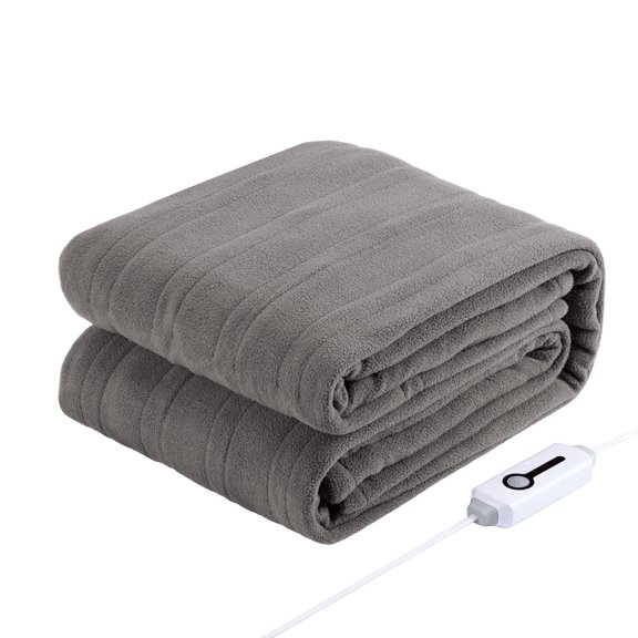 SUNNY HEAT Electric Heated Blanket 62'' x 84'', Comfortable and Lightweight Polar Fleece Electric Blanket, Light Grey