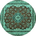 thumbnail image 1 of Ahgly Company Machine Washable Indoor Round Medallion Turquoise Blue Traditional Area Rugs, 8' Round, 1 of 4