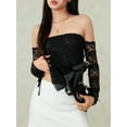 thumbnail image 2 of KelaJuan Women’s Off Shoulder Lace Tops Long Sleeve Slim Fit Ruched T-Shirt Asymmetrical Blouses, 2 of 6