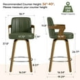 thumbnail image 5 of 26"Mid Century Bar Stools Set of 3 Modern Swivel Counter Height Bar Stools with Back and Dual Arms Faux Leather Upholstered Bar Chairs with Bent Wood Legs for Kitchen Island Black Green, 5 of 14