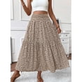 thumbnail image 3 of TEMOFON Womens Maxi Skirt Tiny Floral Casual Elastic Waist With Pockets Ruffled Hem Ladies A-Line Long Skirts for womens clothes Summer, 3 of 7