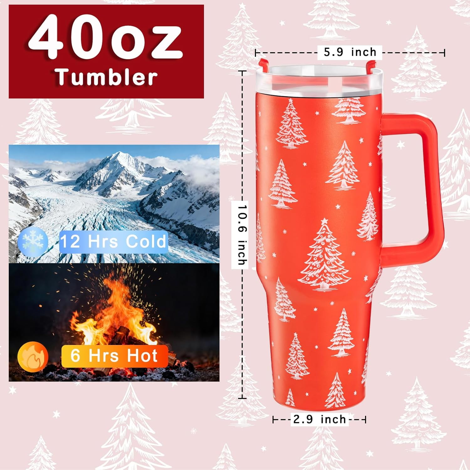 Chritsmas Tumbler, Christams Gifts for Women 40 oz Tumbler with Handle and Straw Stainless Steel Insulated Cup Travel Mug Water Bottle