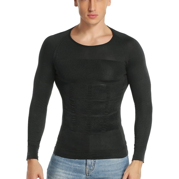 Men Compression Shirt Slimming Body Shaper Abs Control Undershirt Long Sleeve Shapewear