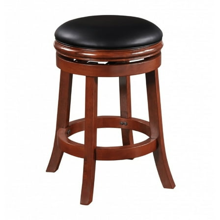 Benjara Sabi 24 inch Swivel Counter Stool, Solid Wood, Faux Leather, Brown, Black