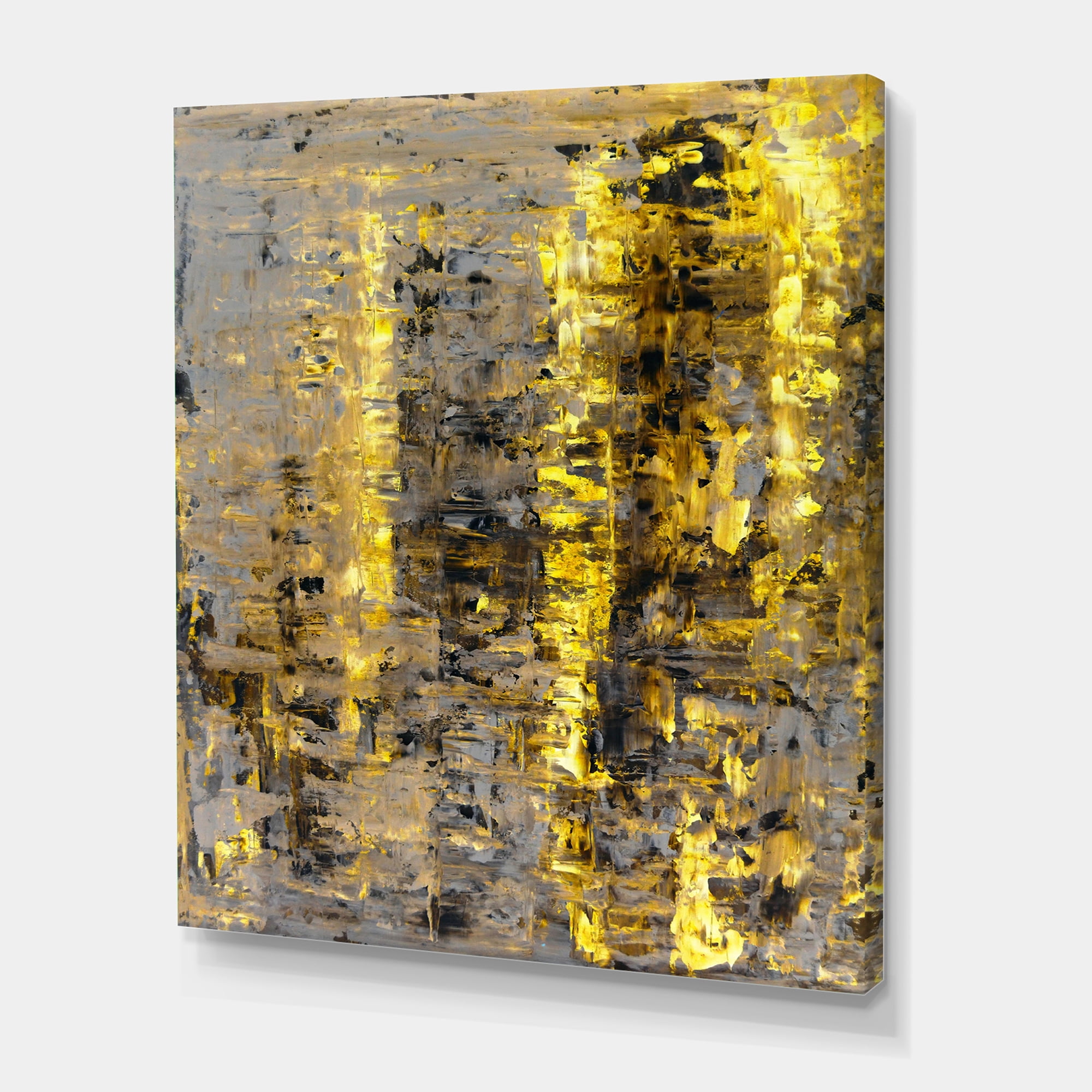 Designart ' Grey Meets Yellow Abstract Art II ' Modern Canvas Wall Art Print