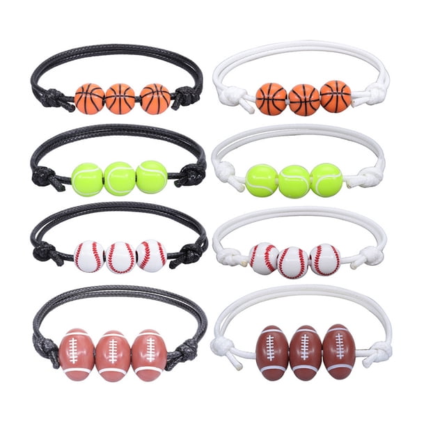KAKOWELY 8 pulseras con dijes de pelotas deportivas: tenis, rugby, baloncesto, béisbol.