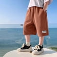 thumbnail image 2 of Bmisegm Boys Shorts Summer Casual Fashion Sportswear with Pockets Comfortable Elastic Waist for Kids and Youth Baggy Sweat Shorts 6-16 Years Brown,6-7 Years, 2 of 4