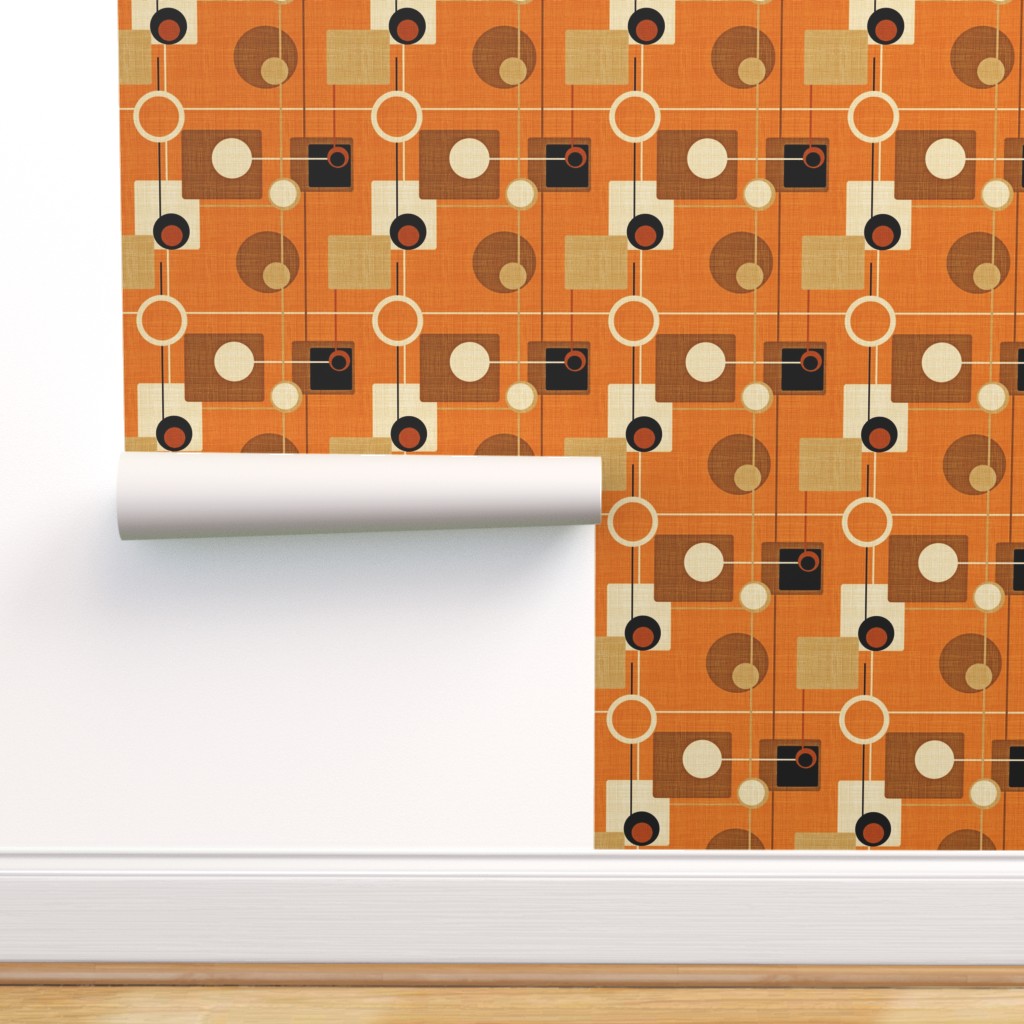 Peel-and-Stick Removable Wallpaper Mid Century Modern Orange Atomic