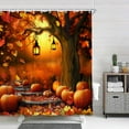 thumbnail image 5 of Autumn Shower Curtain for Bathroom, Brown Fall Tree Thanksgiving Harvest Pumpkin Bathroom Curtain for Halloween Decor, Orange Maple Leaves Tree Nature Autumn Fabric Curtain Sets with Hooks, 72X72in, 5 of 5