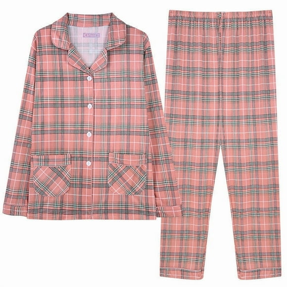 Pijamas bonitos de algodón para mujer, camisetas de manga larga y pantalones con bolsillos, ropa informal de estar por casa con lunares.