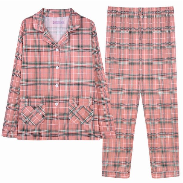Pijamas bonitos de algodón para mujer, camisetas de manga larga y pantalones con bolsillos, ropa informal de estar por casa con lunares.