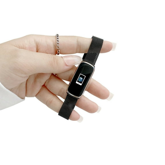 FIEWESEY Replacement Bands Compatible with Fitbit Luxe, Milanese Stainless Steel Metal Lock Replacement Wristband for Women Men (Black)